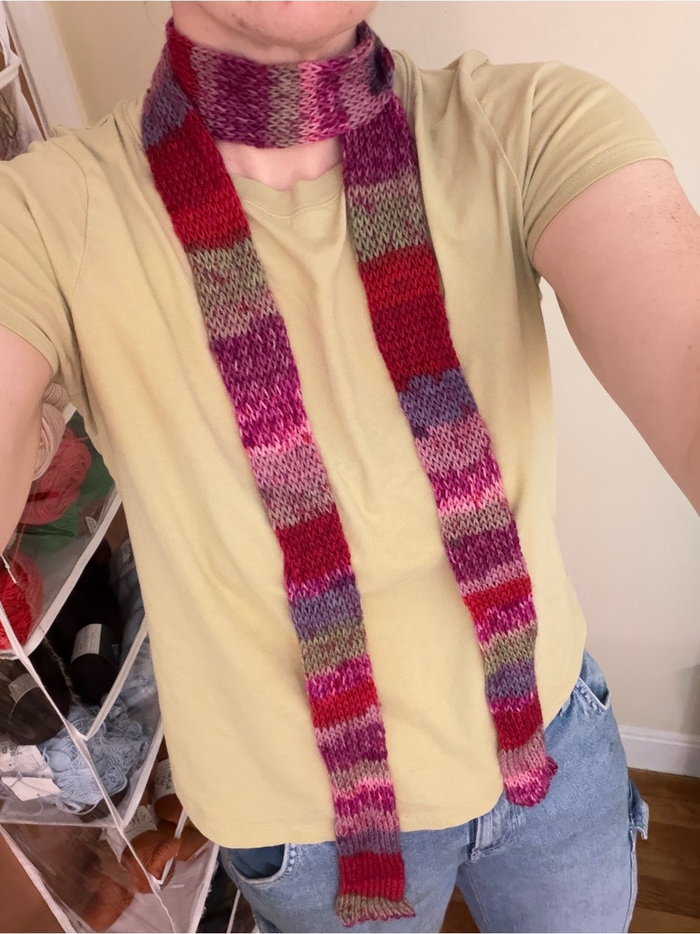Striped Skinny Scarf - Handmade
